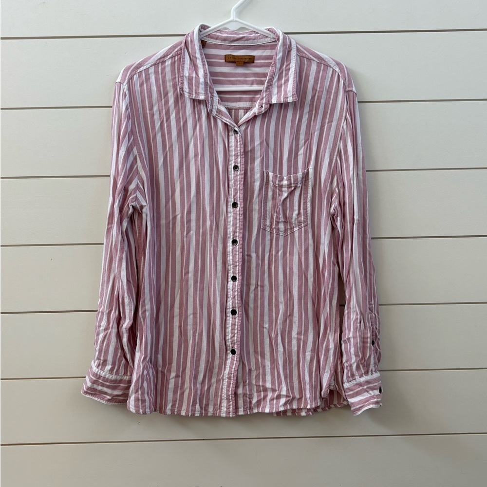 JACHS Girlfriend Pink and White Striped Button-Down Shirt